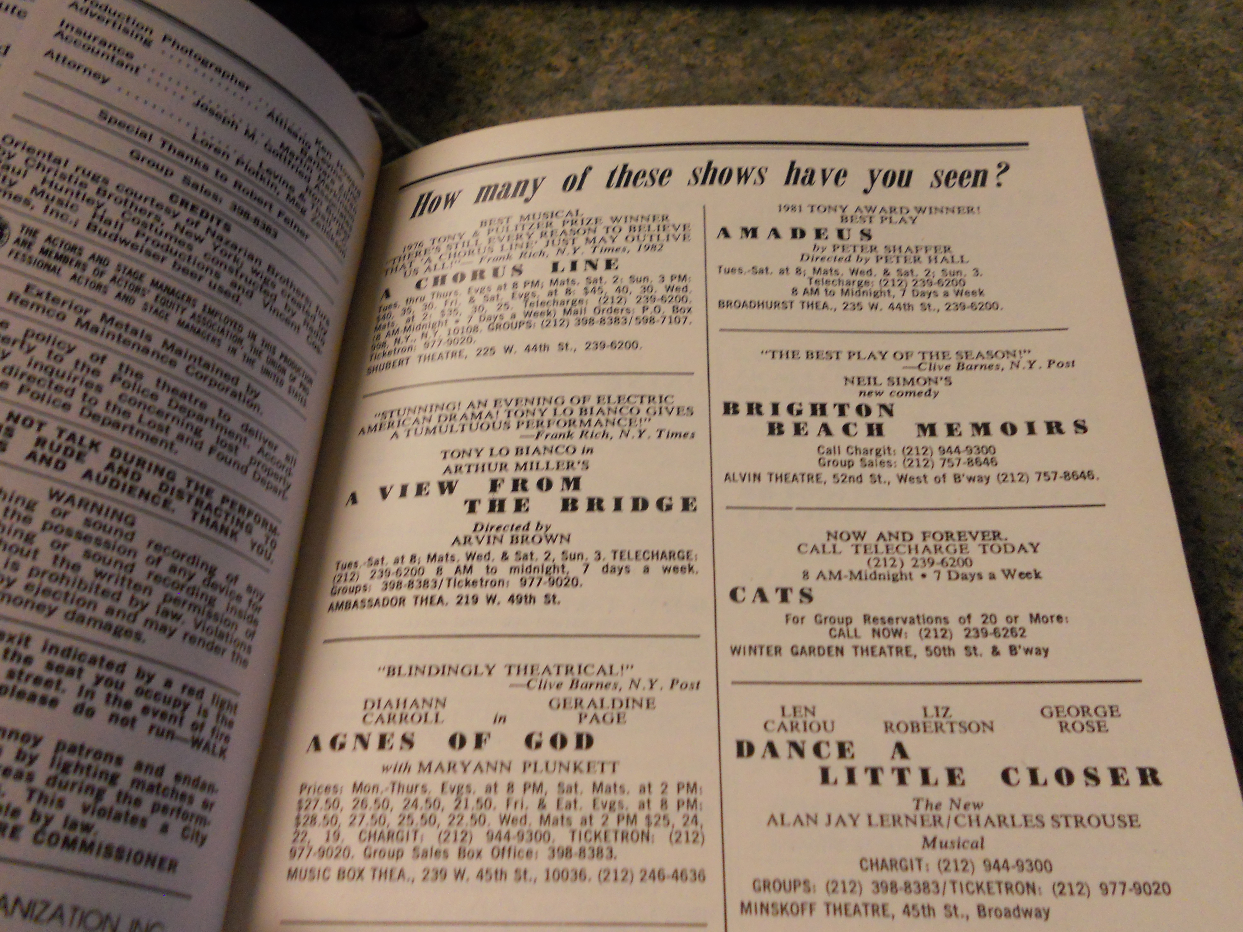 Plymouth Theater Playbill Program 1983 vol 83