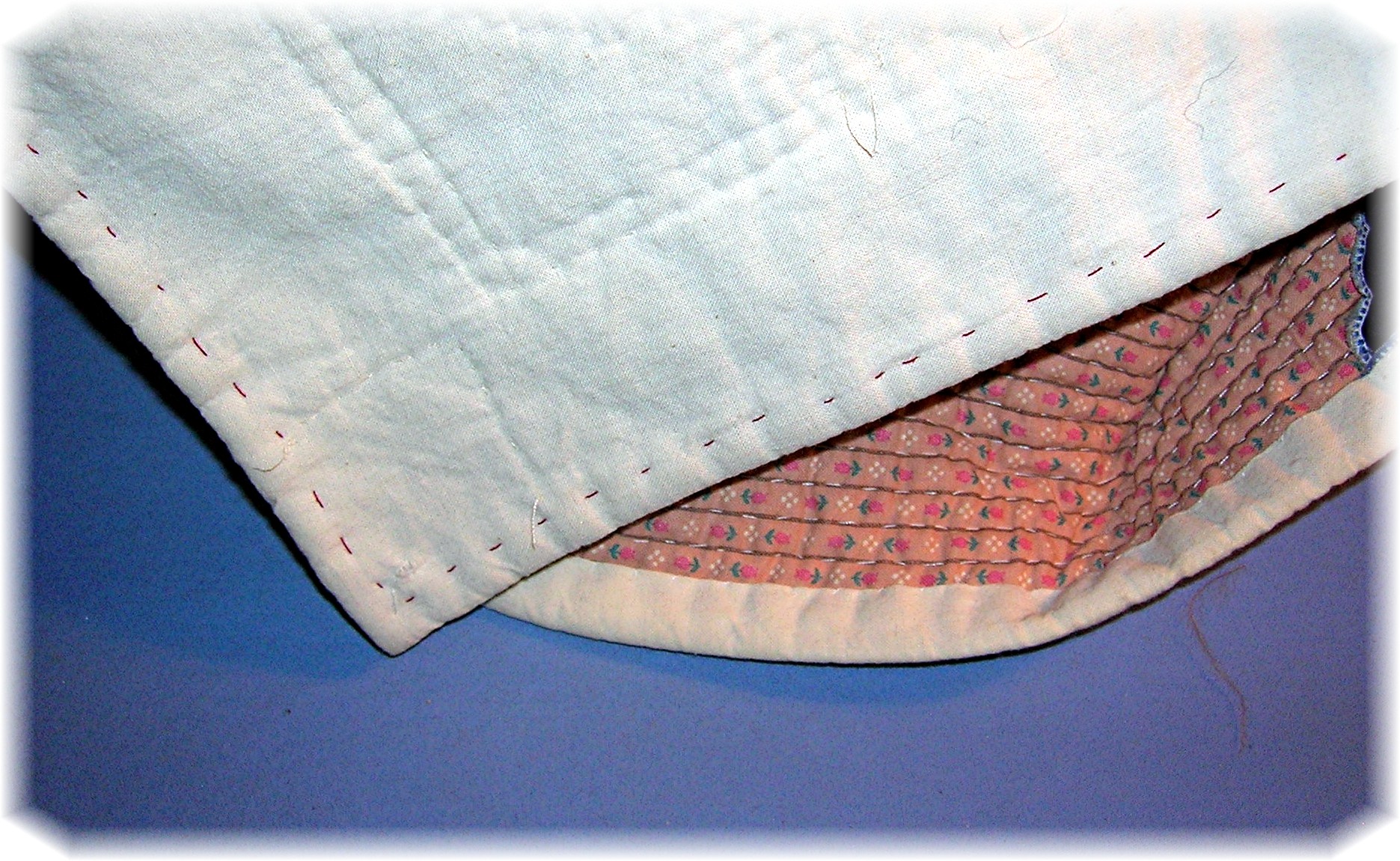 42x44 Inch Handstitched Pink and Blue Quilt