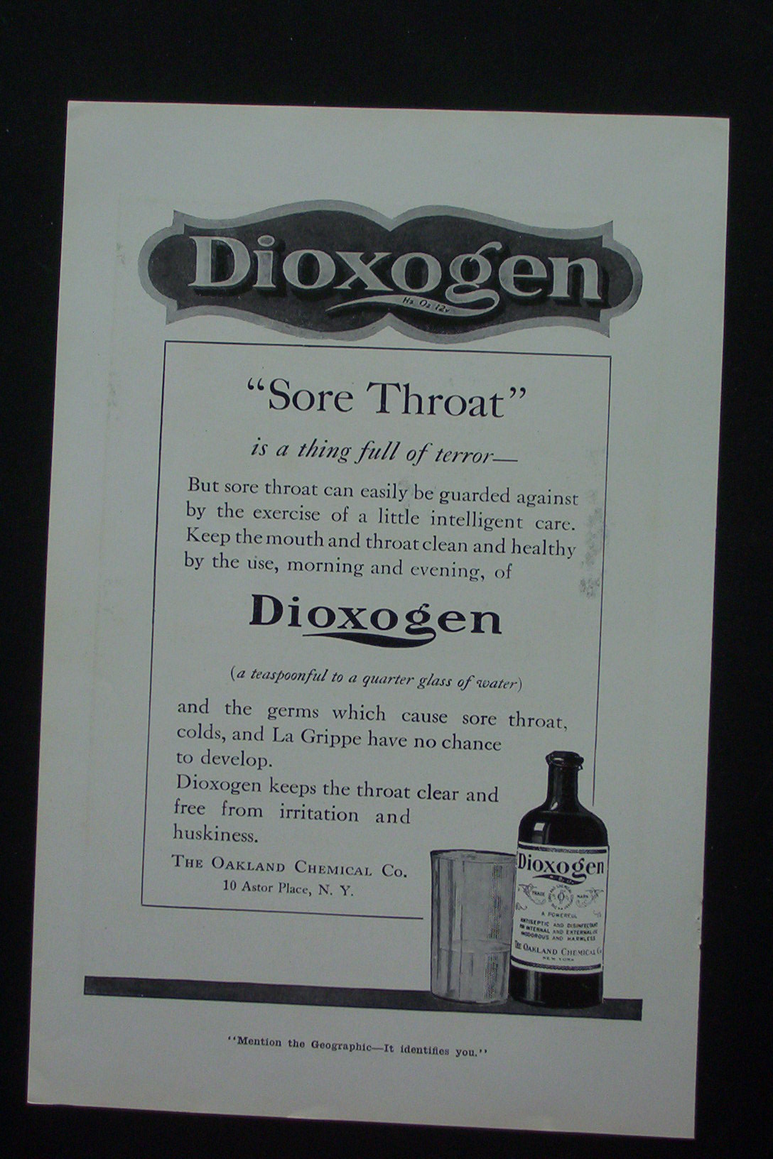1917 Dioxogen with How It Helps a Sore Throat