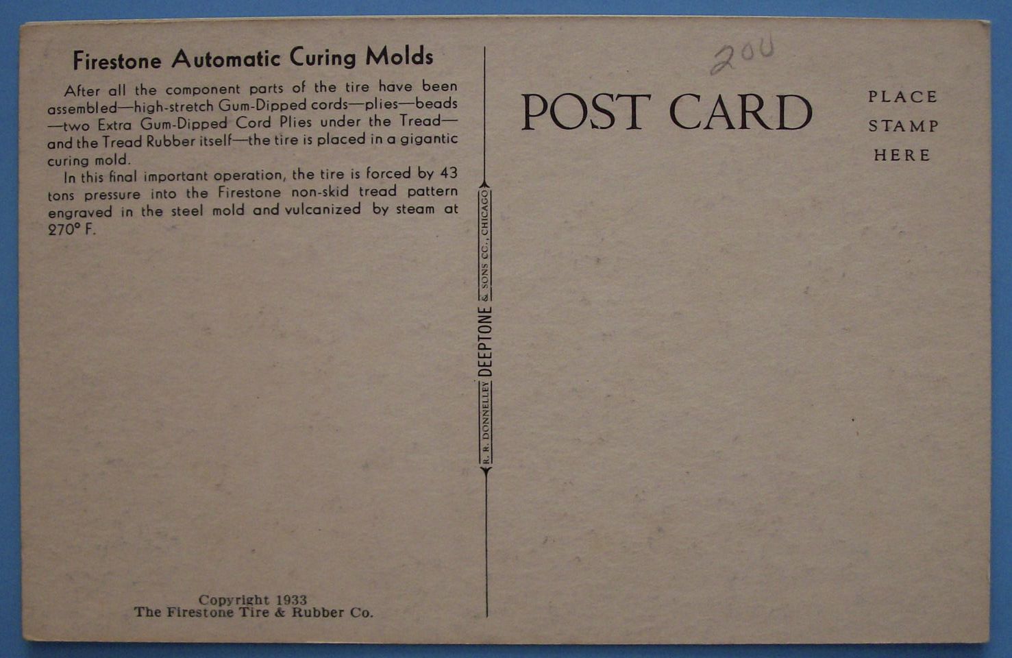1933 Century Of Progress Firestone Postcard