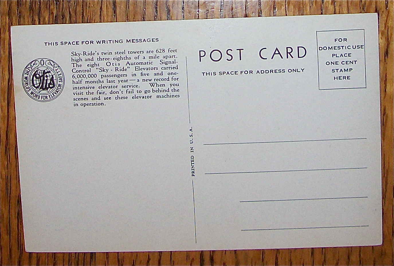 Otis Elevator Exhibit Postcard (Chicago World's Fair)