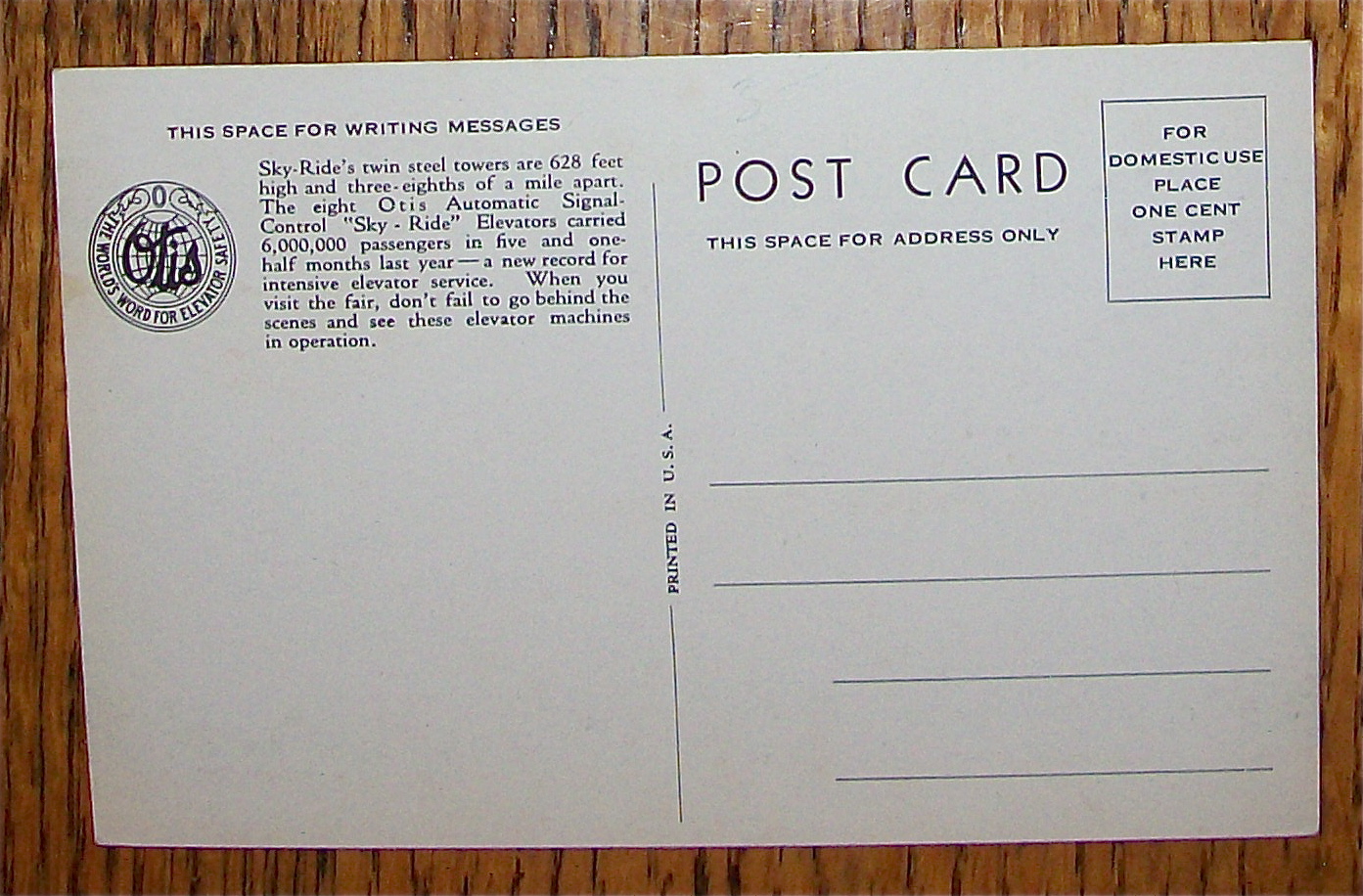 Otis Elevator Exhibit Postcard (Chicago World's Fair)