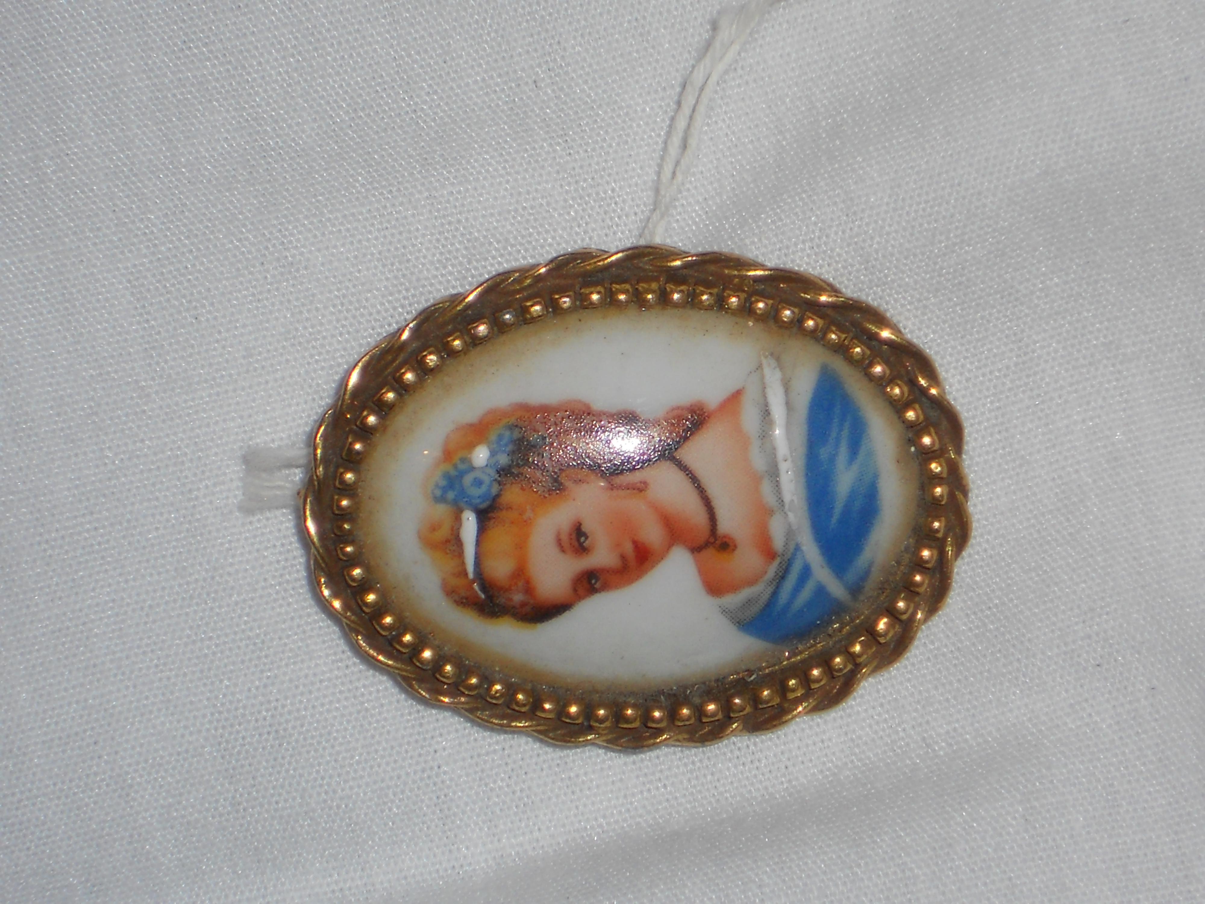 Limoges Porcelain Pin Signed Goldette France