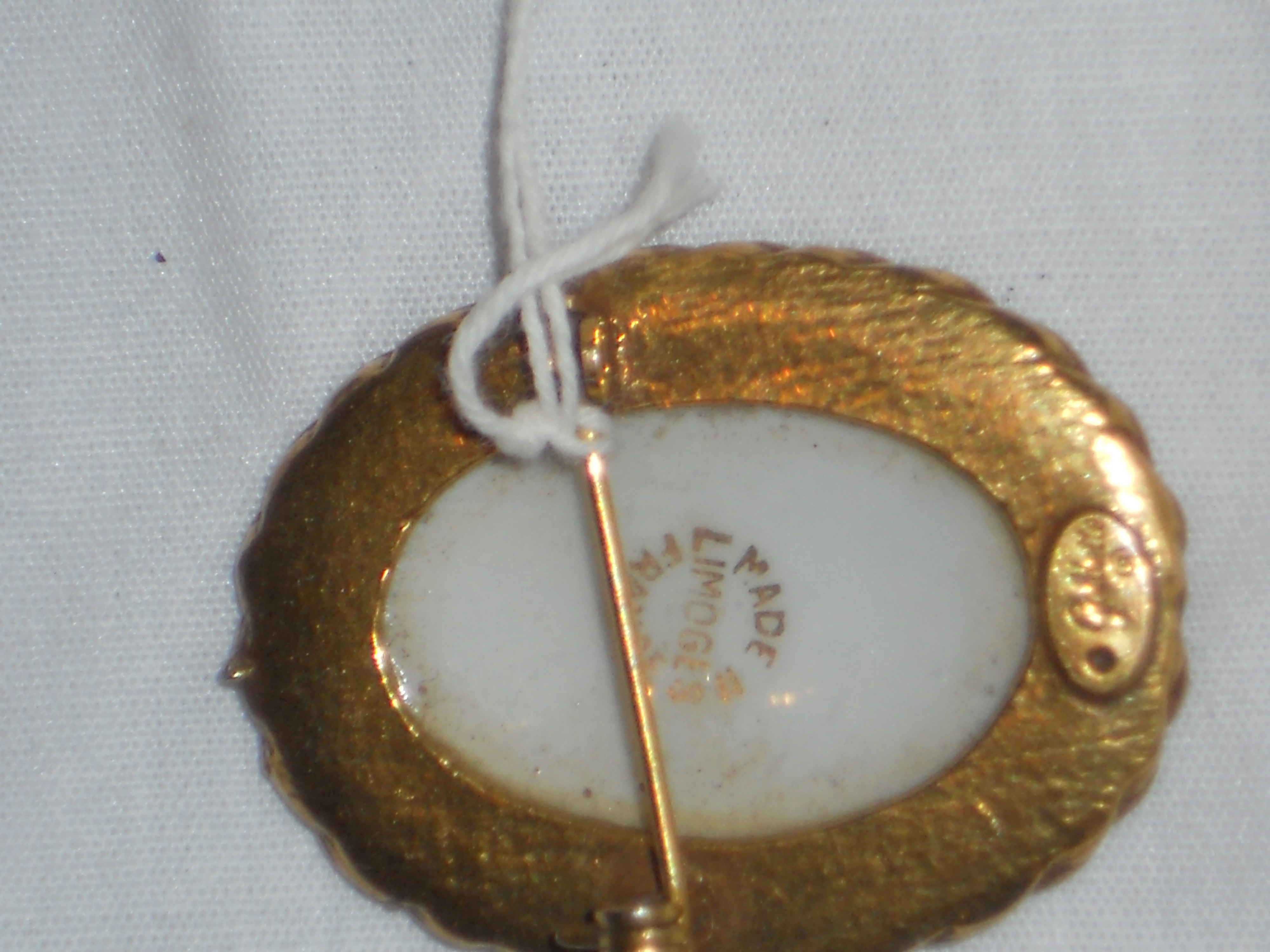 Limoges Porcelain Pin Signed Goldette France
