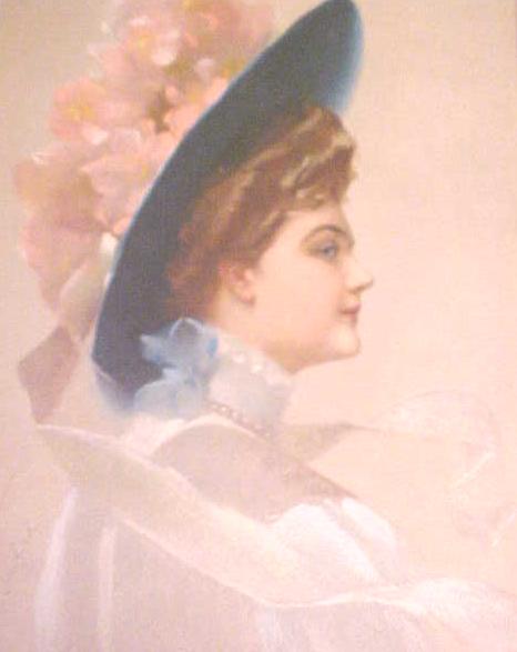Print Lady with Blue Hat 1910 Gibson Girl Style
