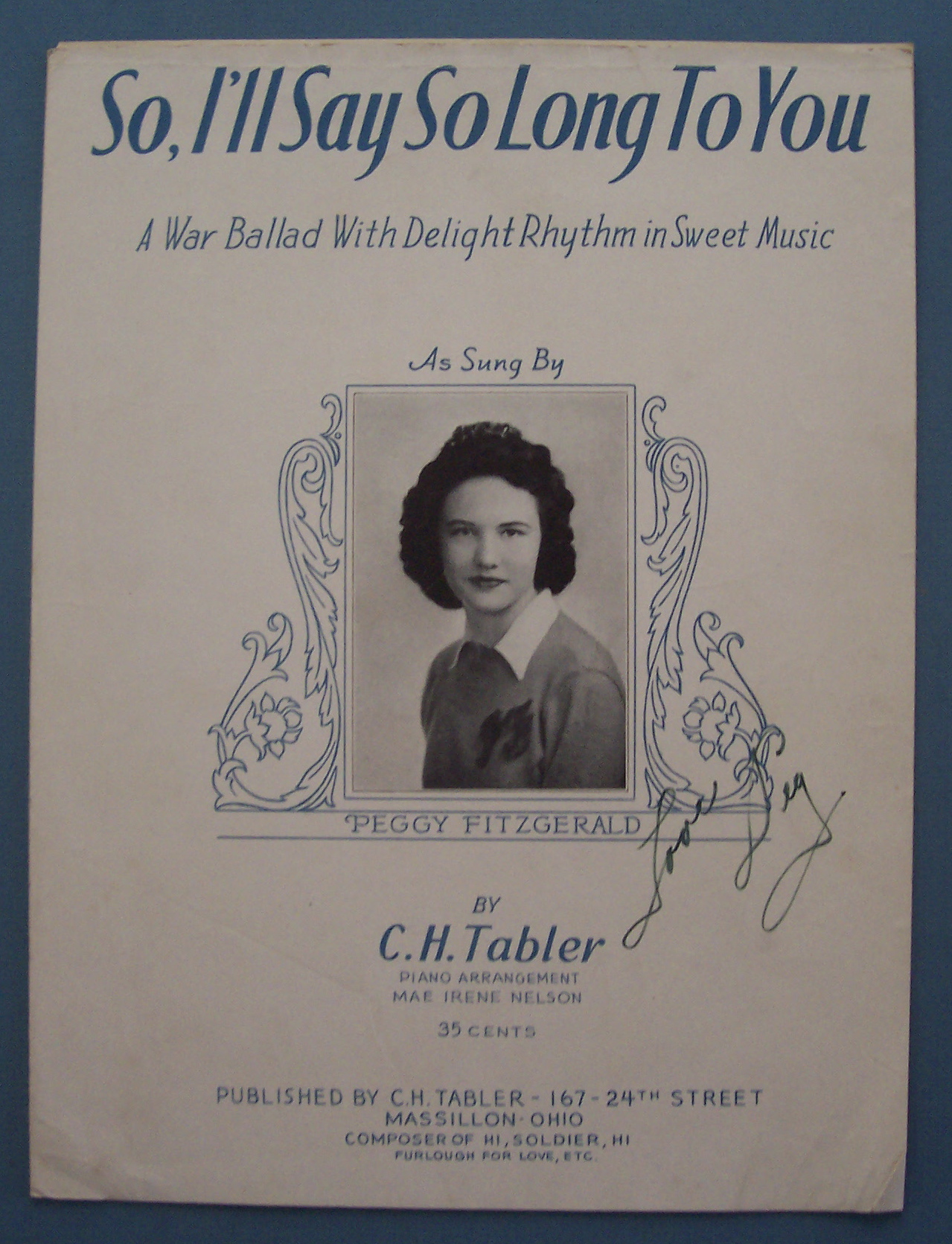 Sheet Music For 1943 So, I'll Say So Long To You