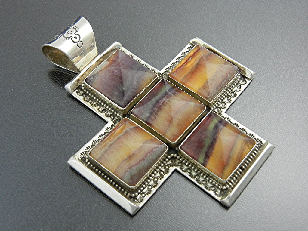 David Troutman Flourite Sterling Silver Cross Pendant