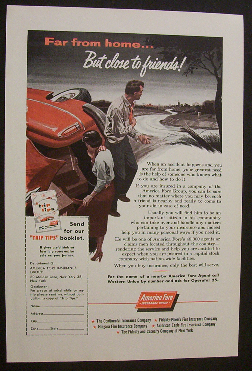 1955 American Fare Insurance w/Man & Woman & Accident