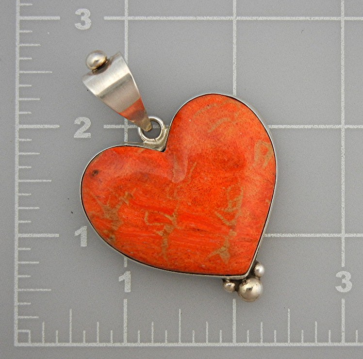 David Troutman Apple Coral Sterling Silver Heart Pendan