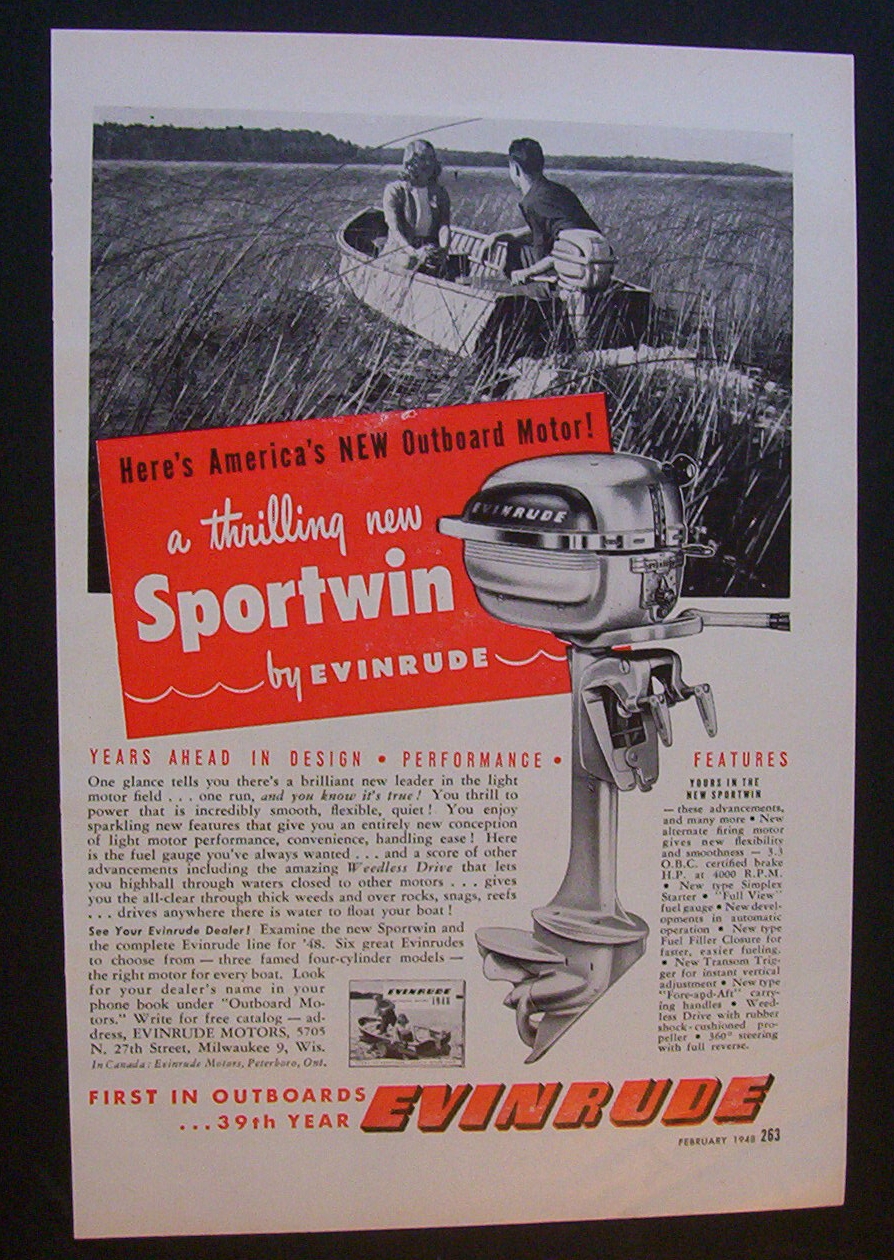 1948 Evinrude Outboard Motors with Man & Woman Out on a Boat