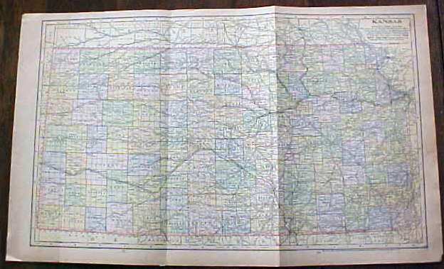 Antique Map Kansas 1901 Large Foldout