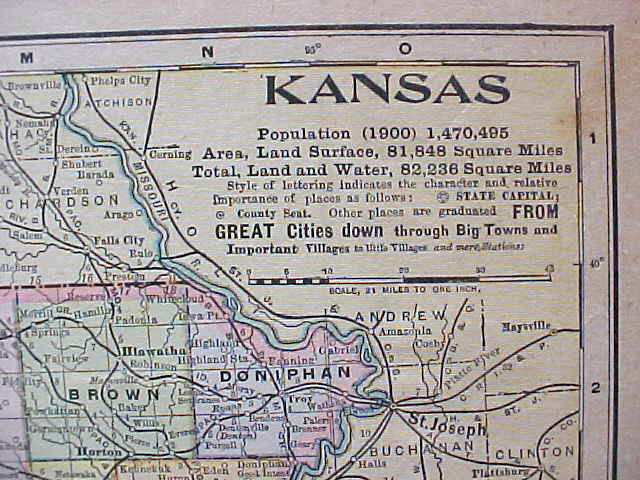 Antique Map Kansas 1901 Large Foldout