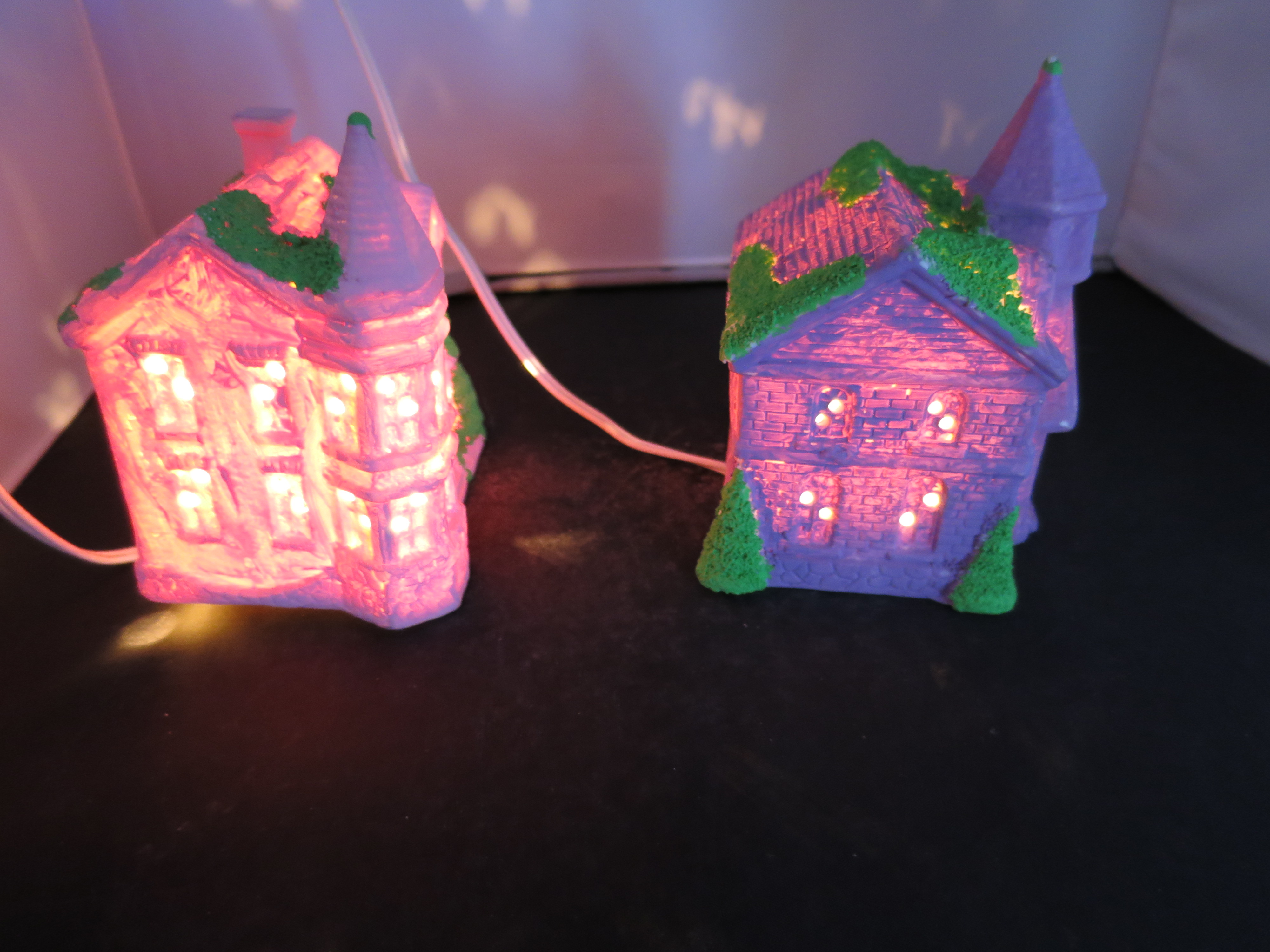 Light Up Village House Set of Two Pink Purple Easter