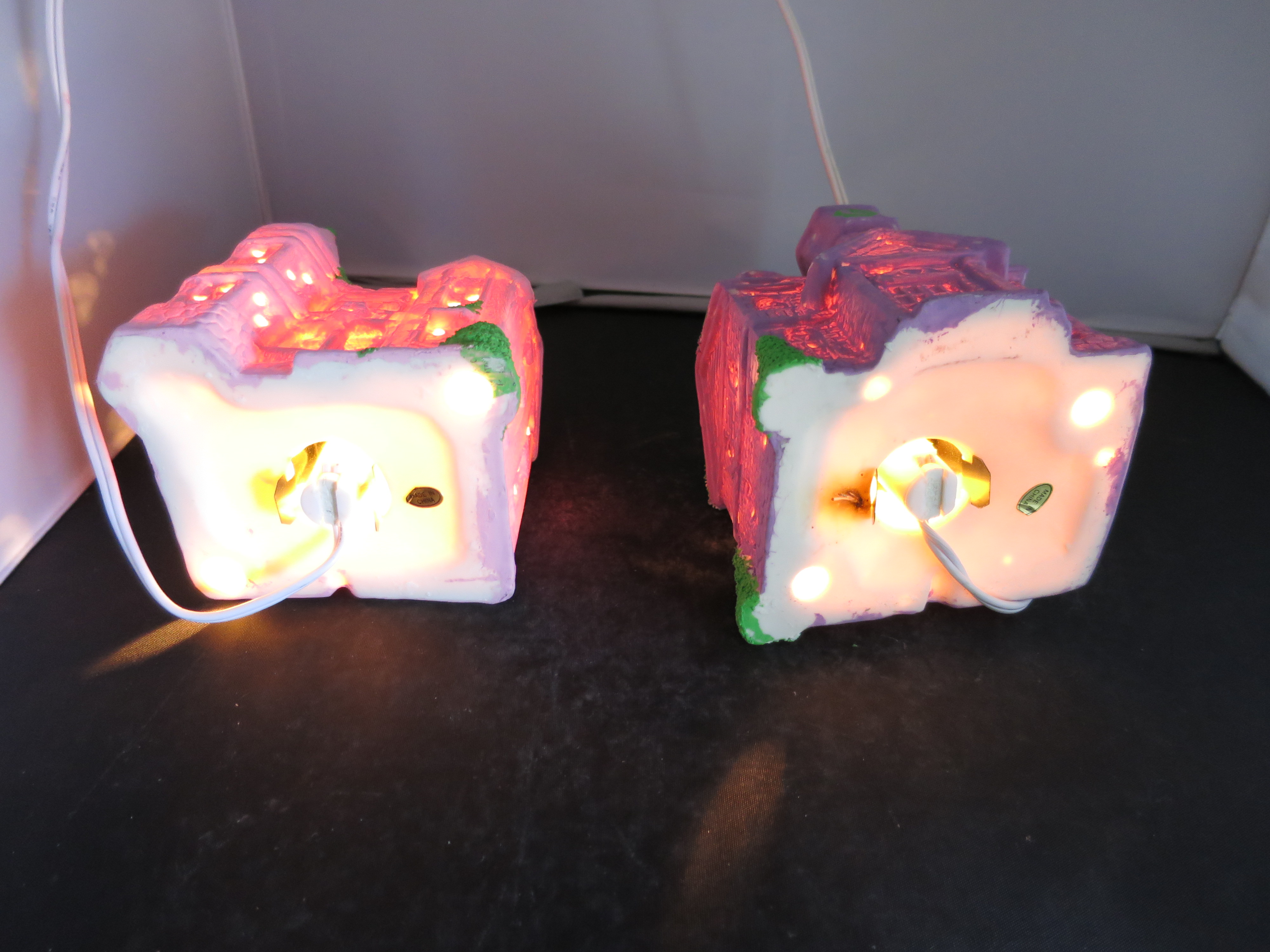 Light Up Village House Set of Two Pink Purple Easter
