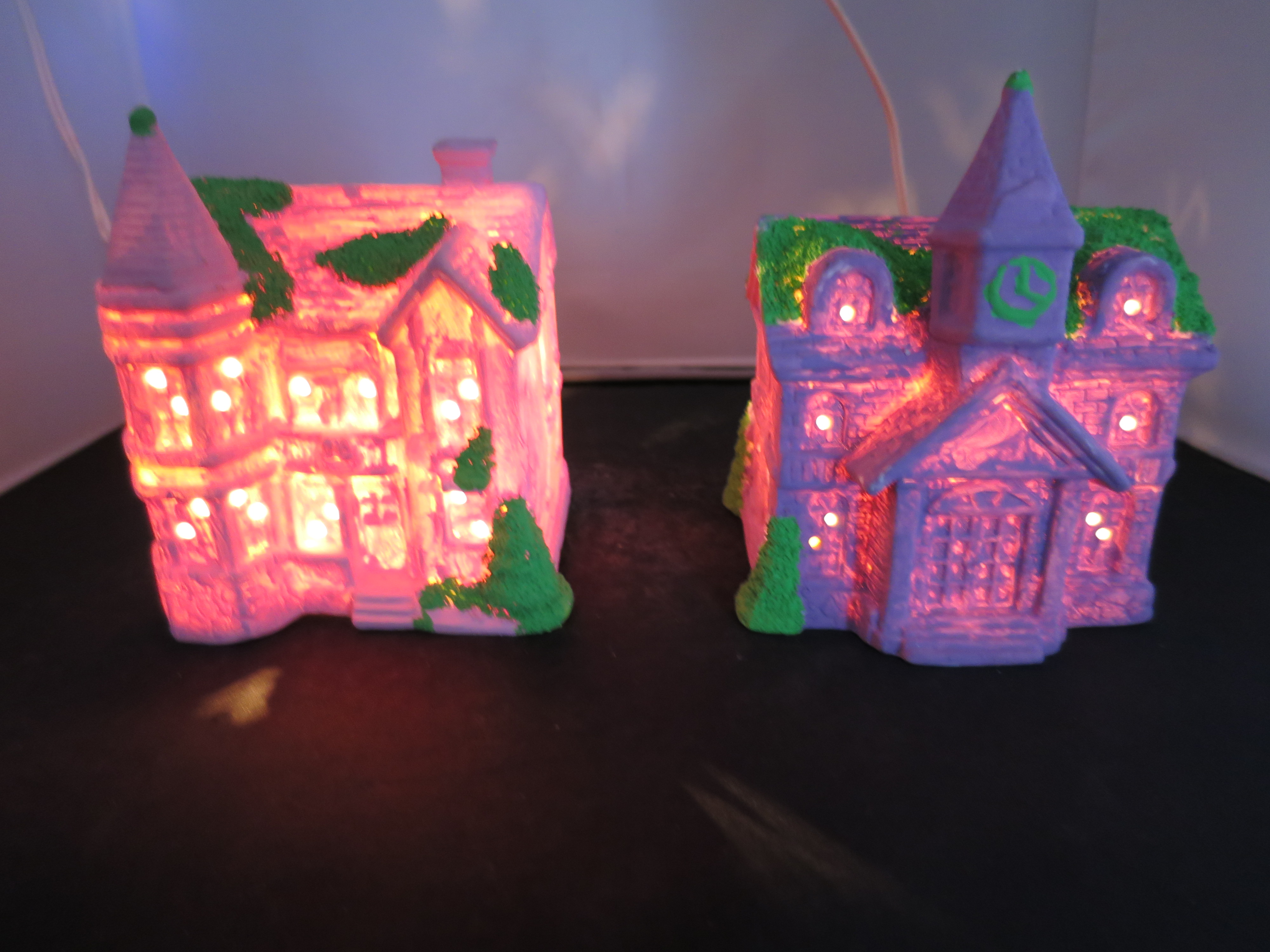 Light Up Village House Set of Two Pink Purple Easter