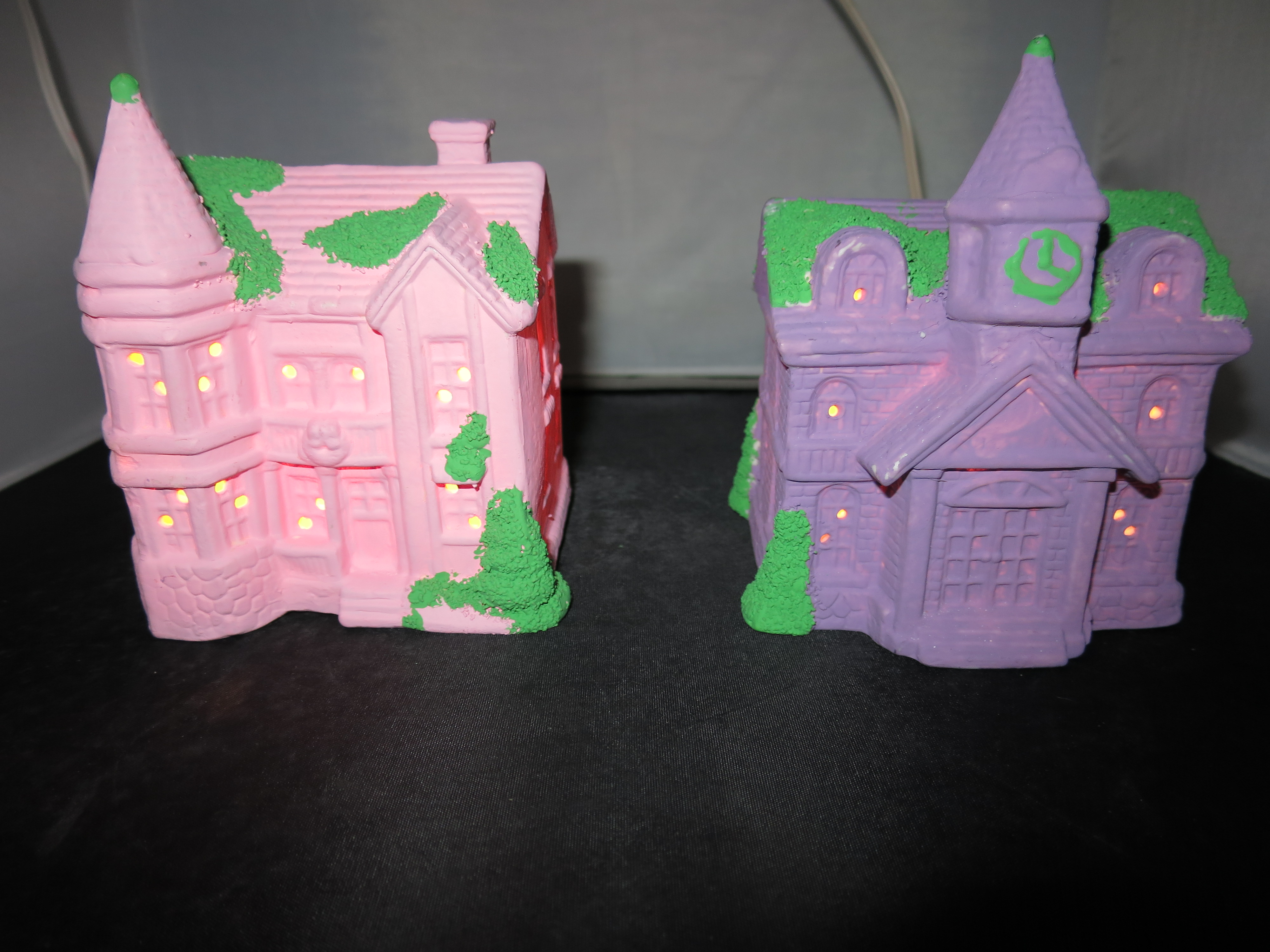 Light Up Village House Set of Two Pink Purple Easter