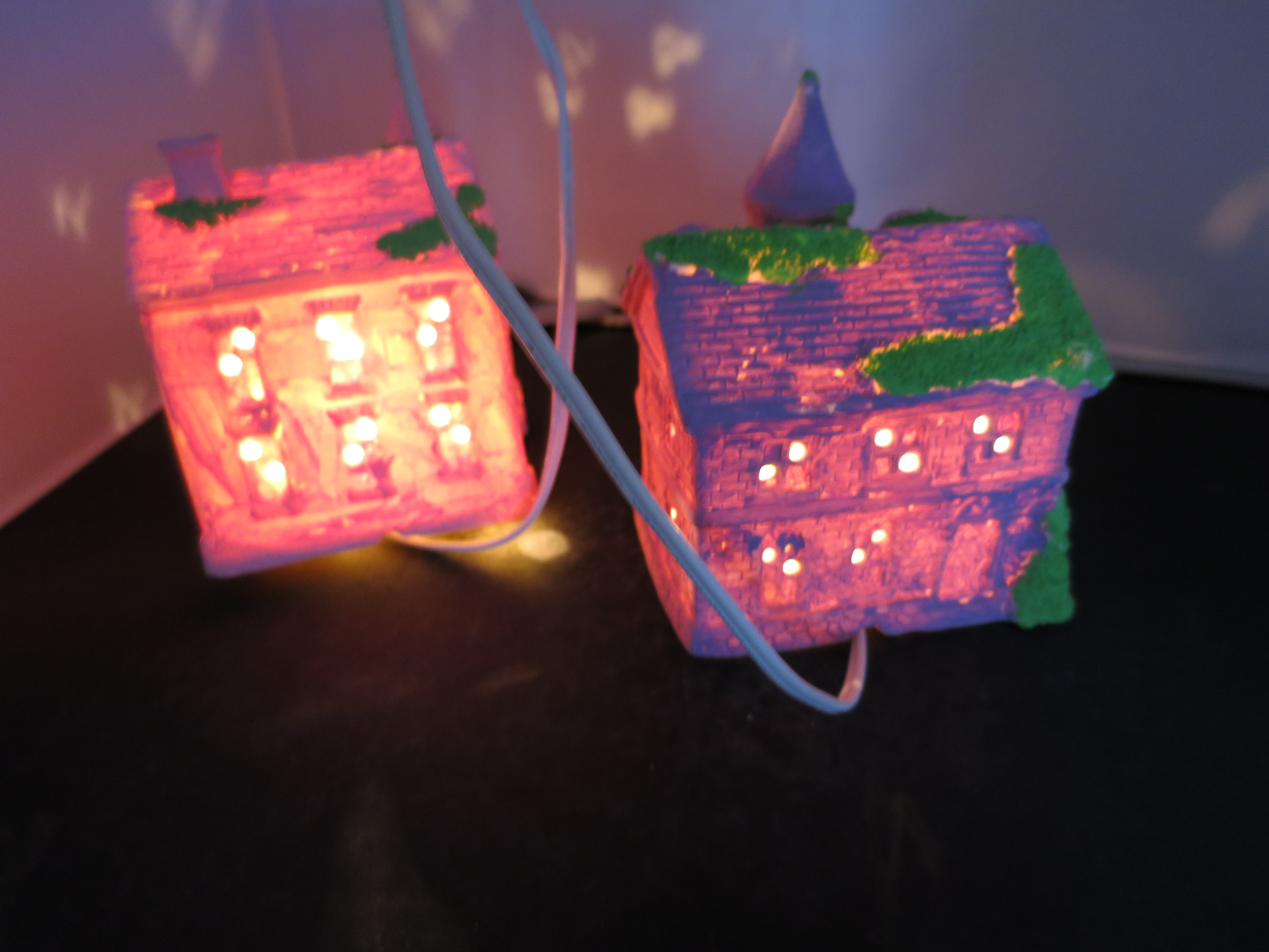 Light Up Village House Set of Two Pink Purple Easter