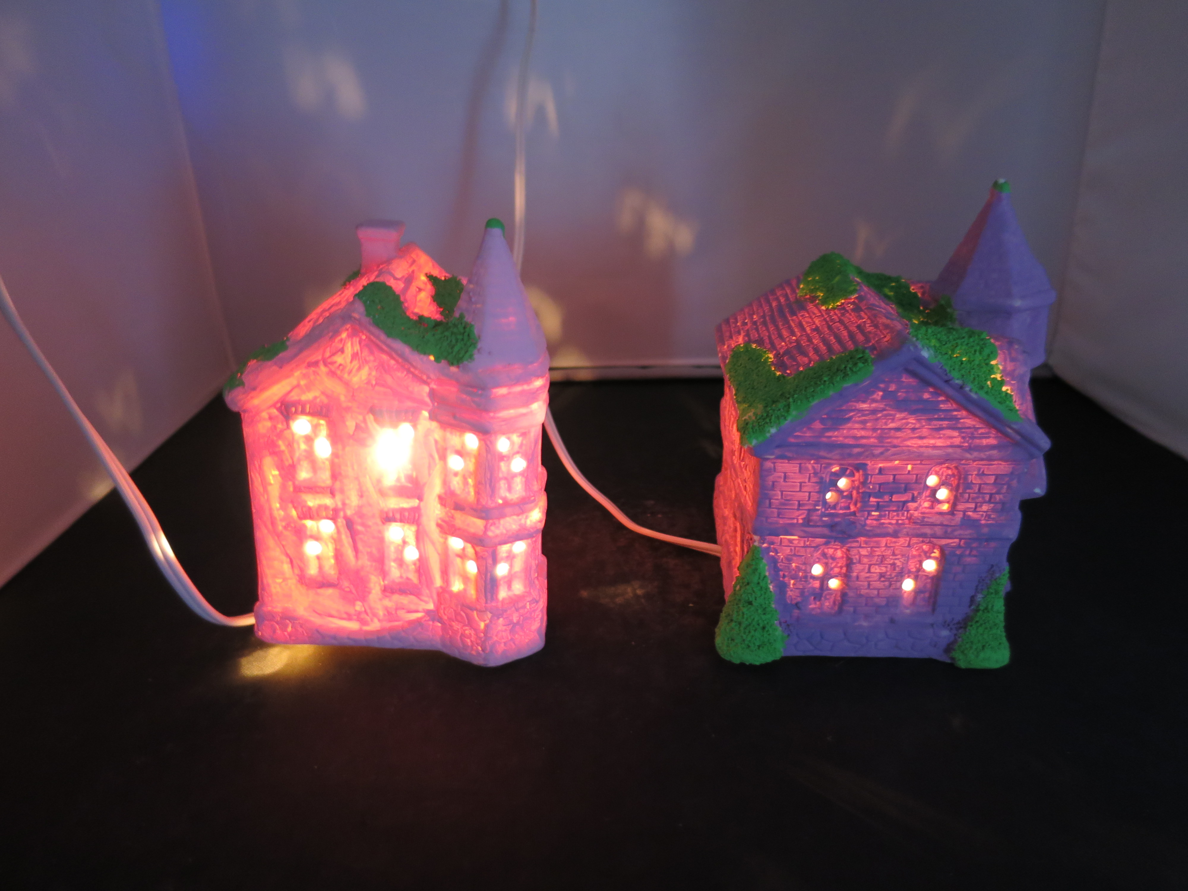 Light Up Village House Set of Two Pink Purple Easter