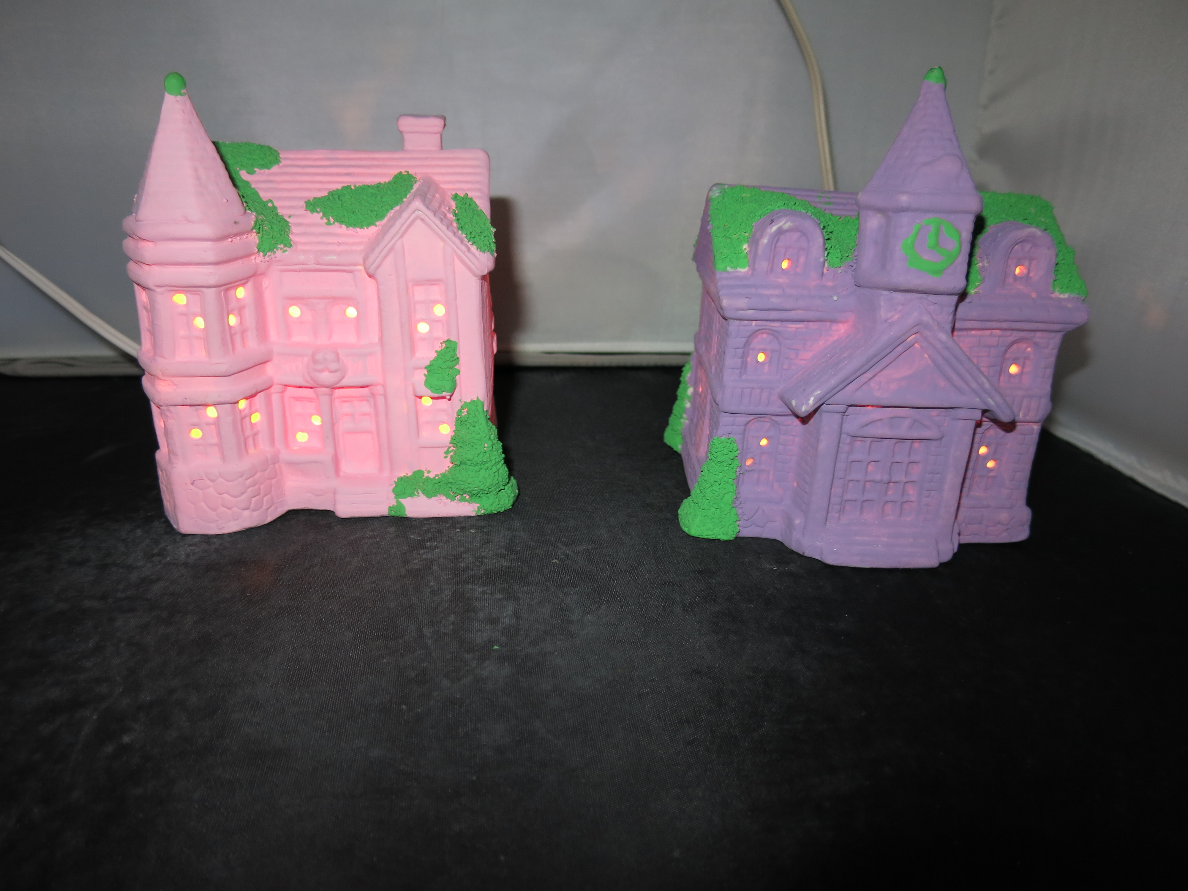 Light Up Village House Set of Two Pink Purple Easter