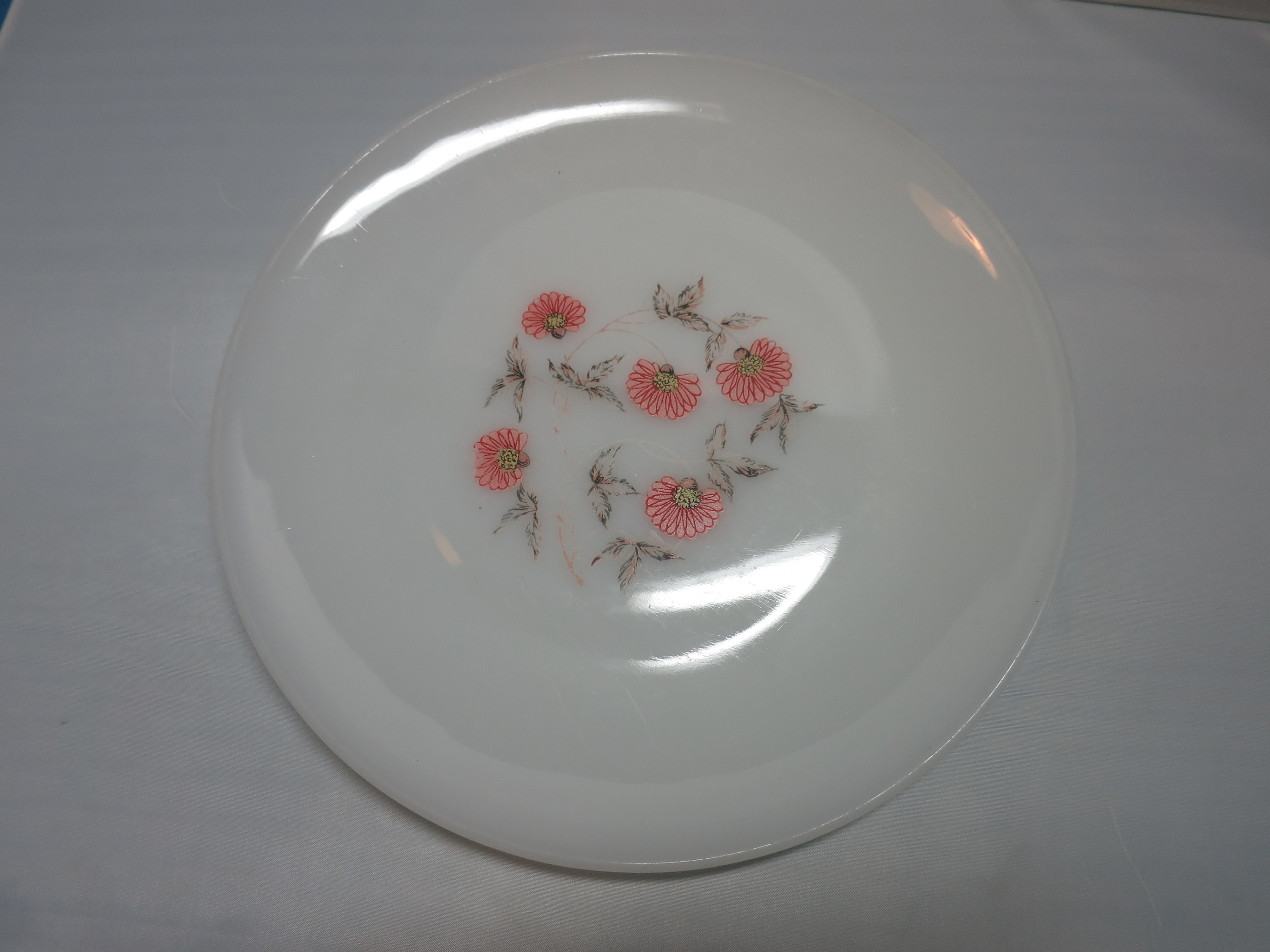 Fire King Floral Plate Fleurette Milk Glass 1950s 9 inch