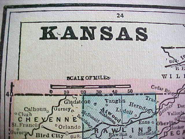 Antique Map South Dakota Kansas 1894