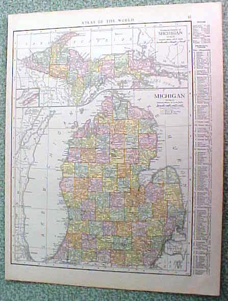 Antique Map Michigan 1916 Rand McNally Nice Colors