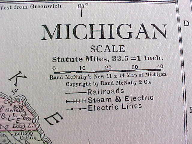 Antique Map Michigan 1916 Rand McNally Nice Colors