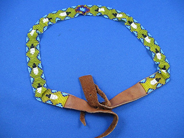 Native American Beaded Leather Hat Band Hand Made