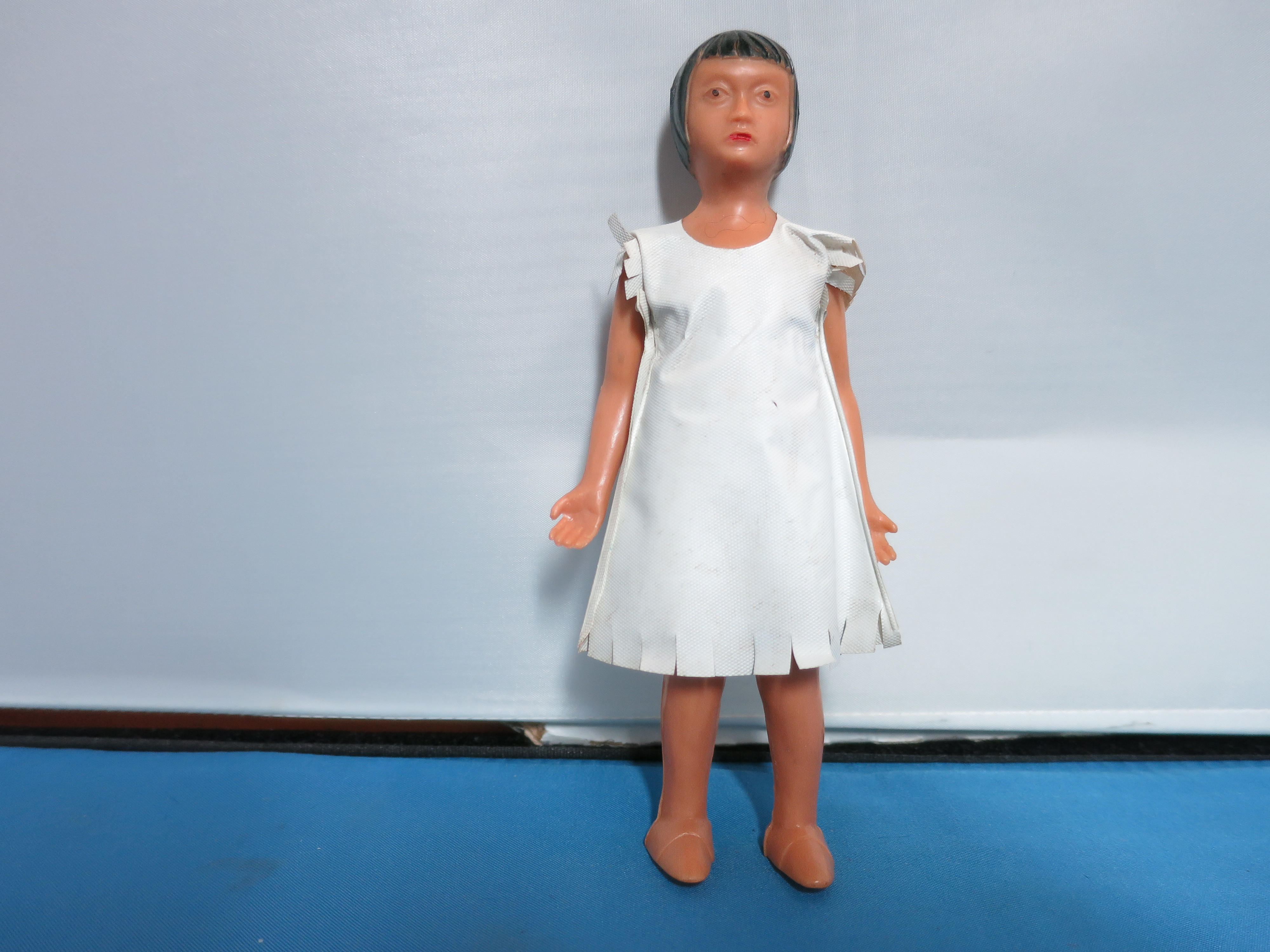 Vintage Indian Doll Hard Plastic 5 1/2 inch Oil Cloth Dress