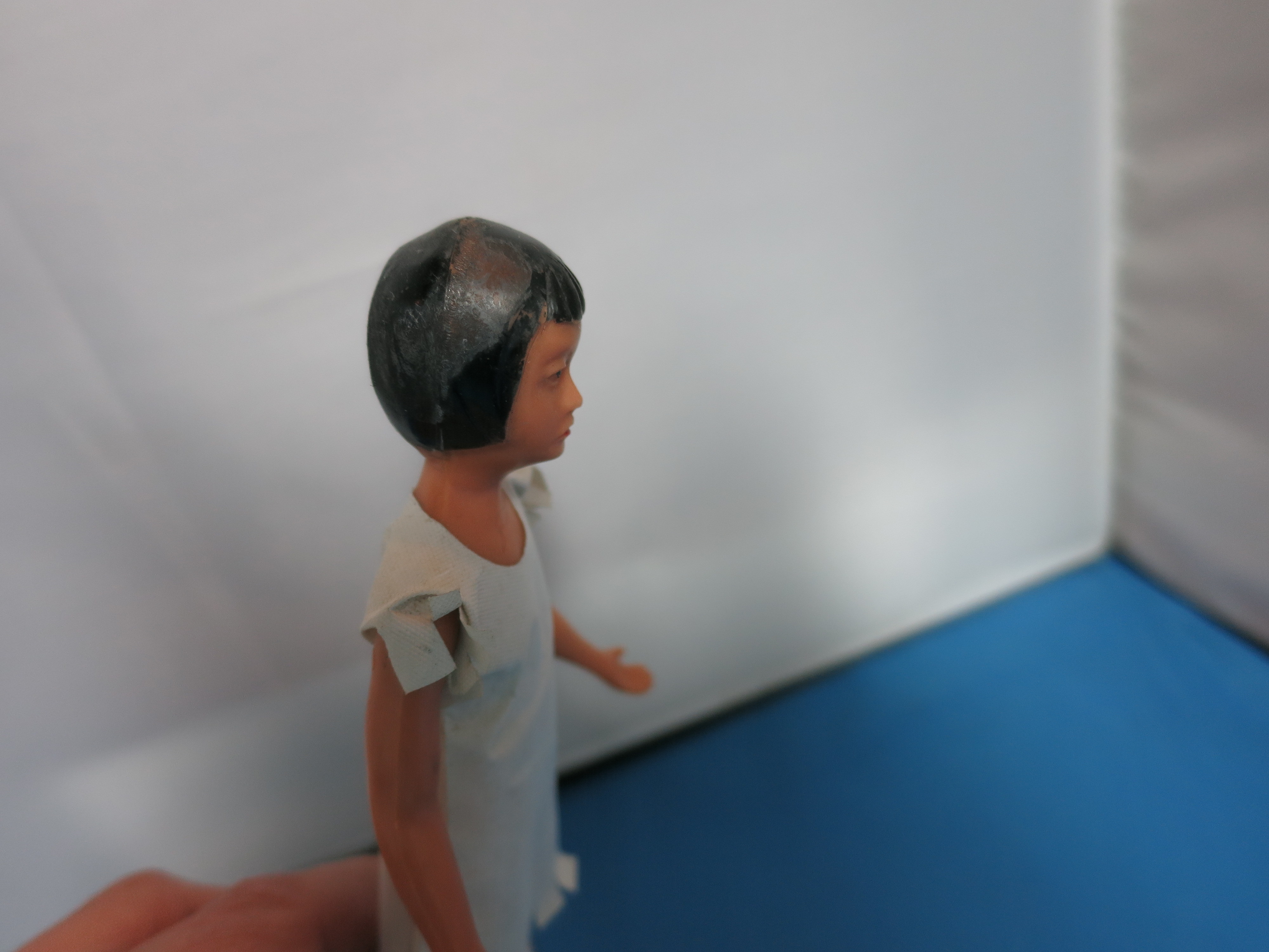 Vintage Indian Doll Hard Plastic 5 1/2 inch Oil Cloth Dress