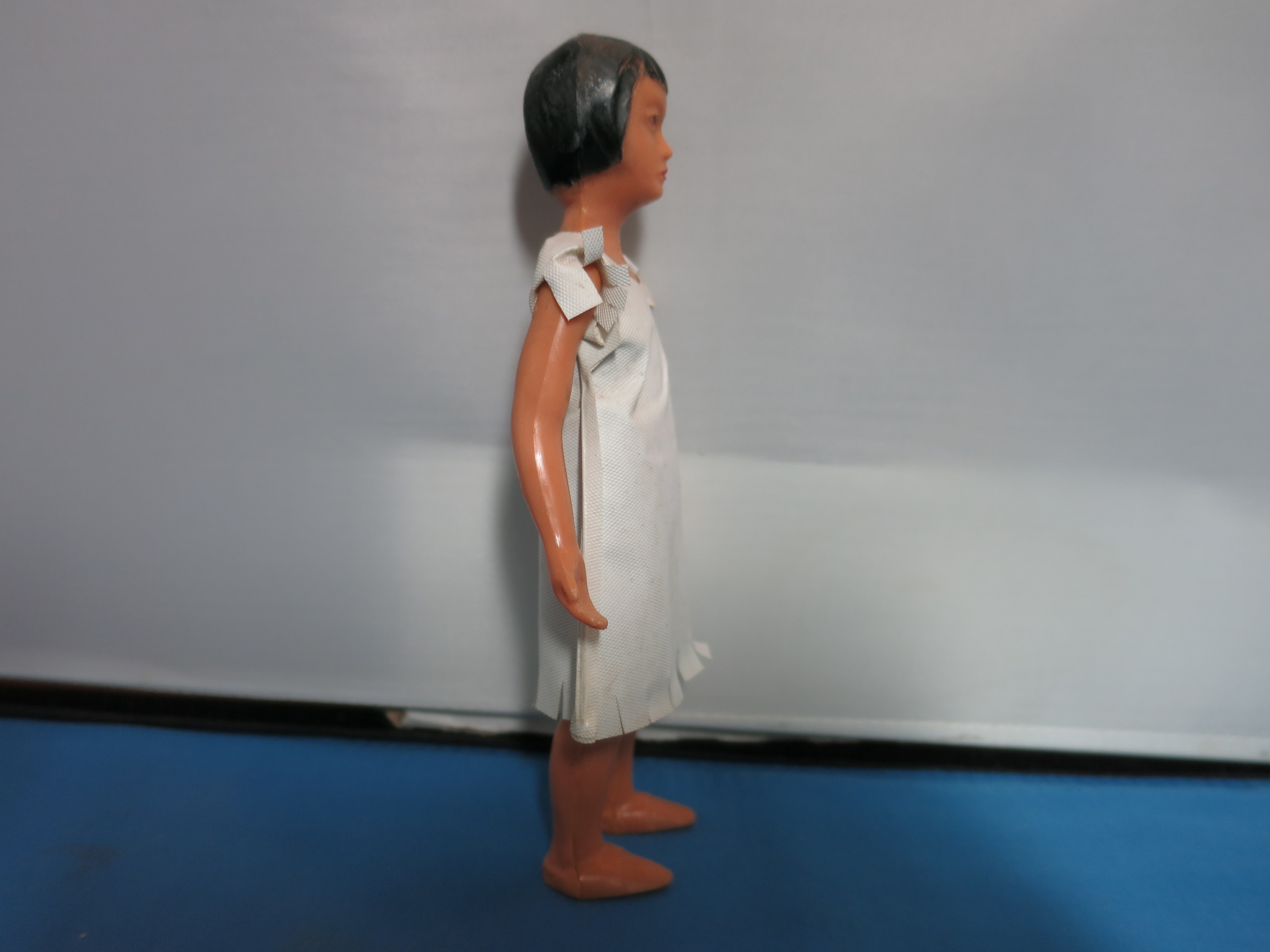 Vintage Indian Doll Hard Plastic 5 1/2 inch Oil Cloth Dress