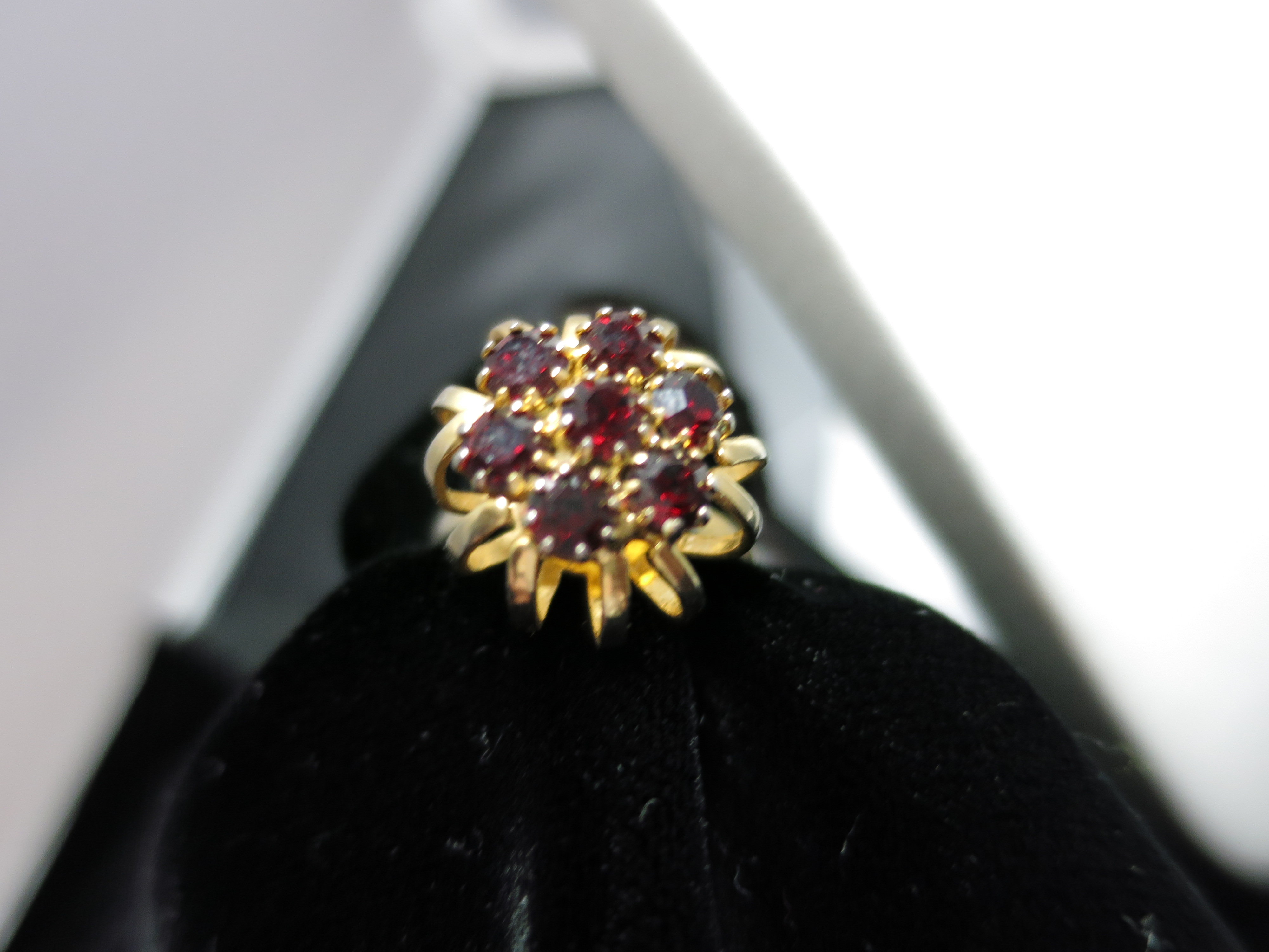 Red Garnet Crown Cluster Adjustable Ring Vintage Size 7