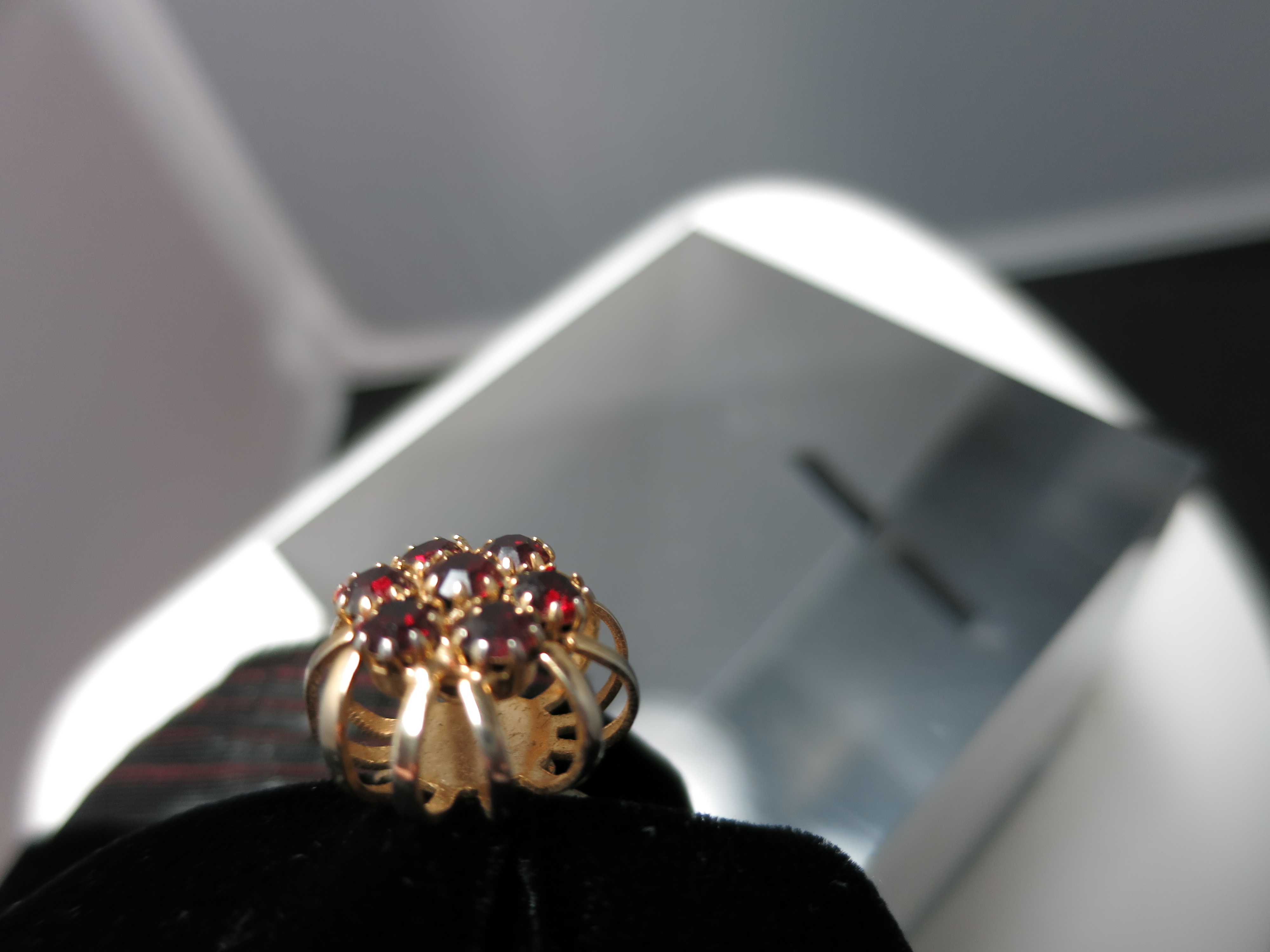 Red Garnet Crown Cluster Adjustable Ring Vintage Size 7