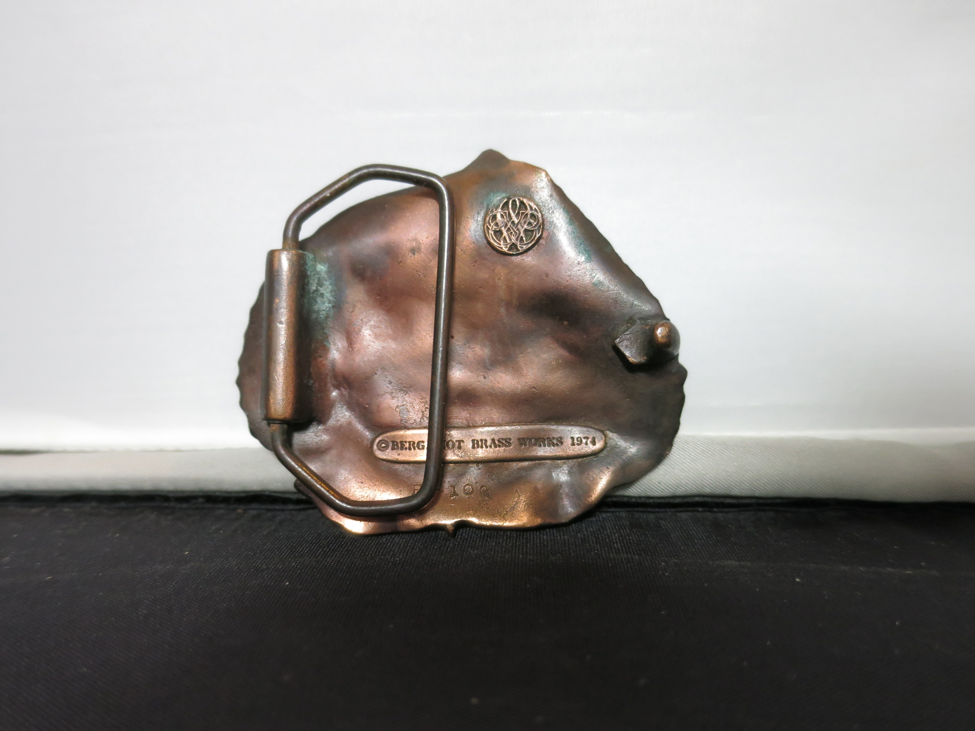 Bergamot Brass Works Belt Buckle Aspen Leaf Copper Tone 1974