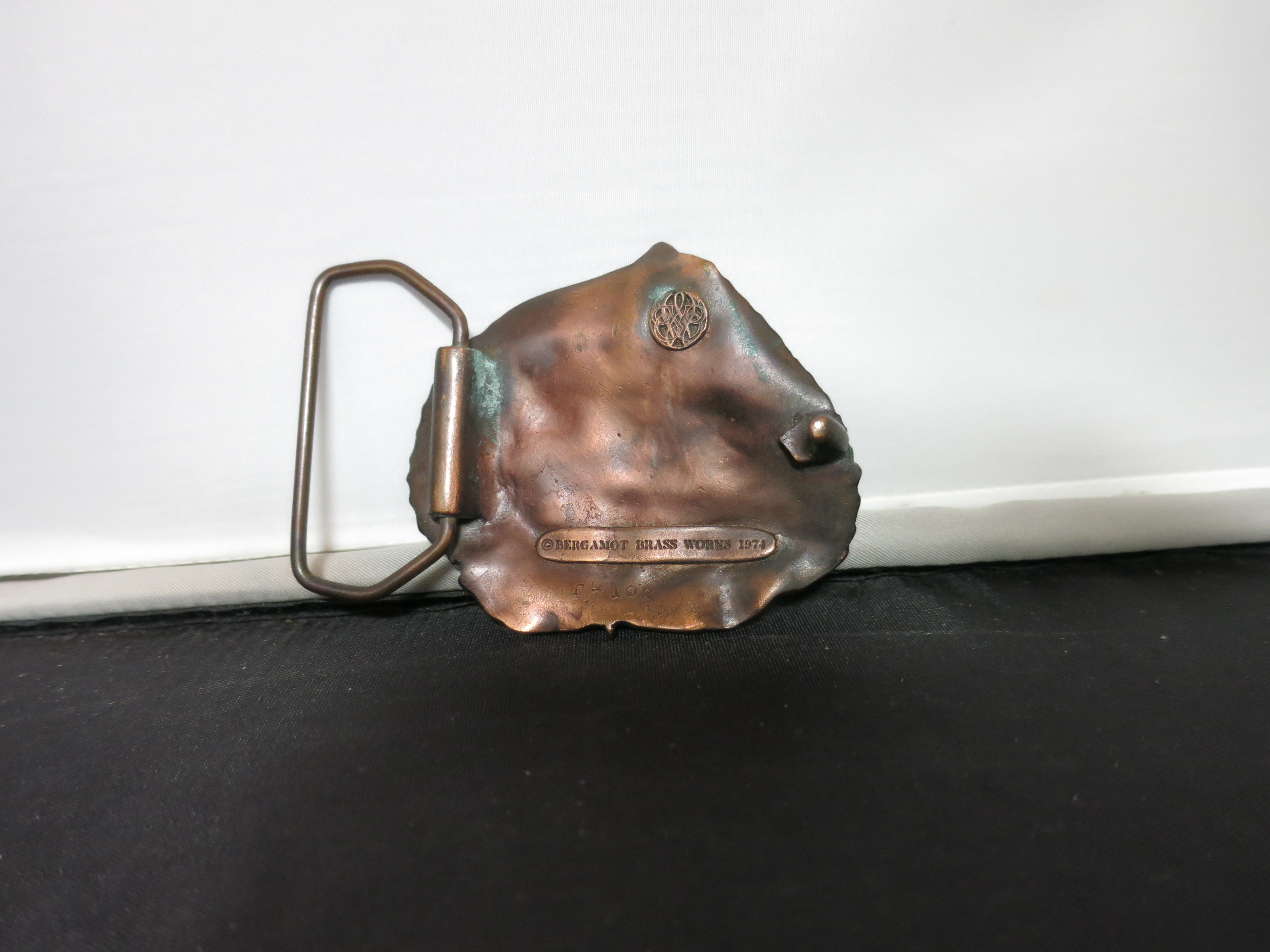Bergamot Brass Works Belt Buckle Aspen Leaf Copper Tone 1974