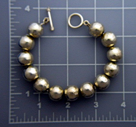 Bracelet Sterling Silver 13mm dimpled Bead Toggle