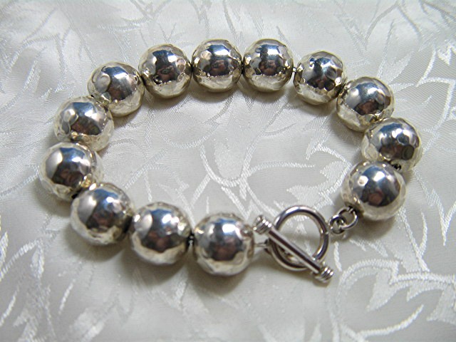 Bracelet Sterling Silver 13mm dimpled Bead Toggle