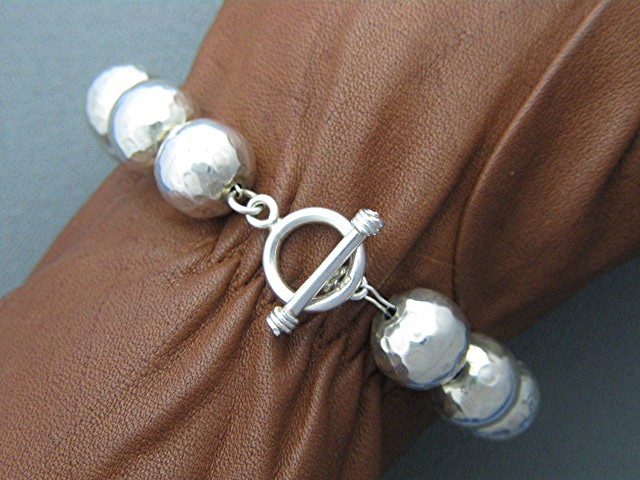 Bracelet Sterling Silver 13mm dimpled Bead Toggle
