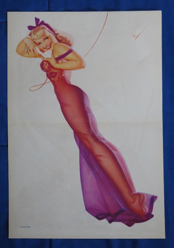 Original 1945 Sexy Blonde Pin Up Girl Wearing A Purple Nightgown While Talking On The Telephone By George Petty