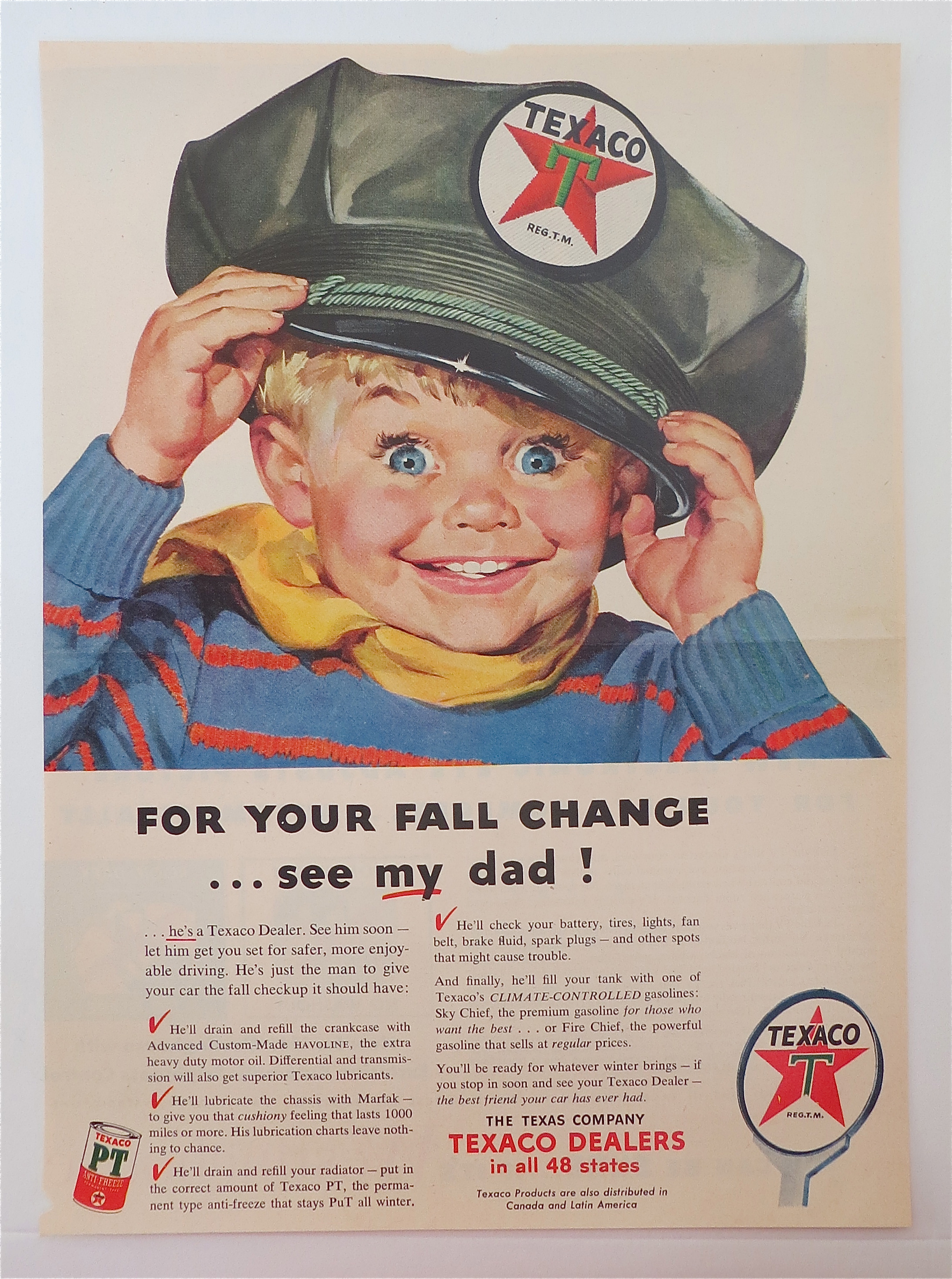 1950's Texaco Dealers with Boy Wearing Texaco Hat