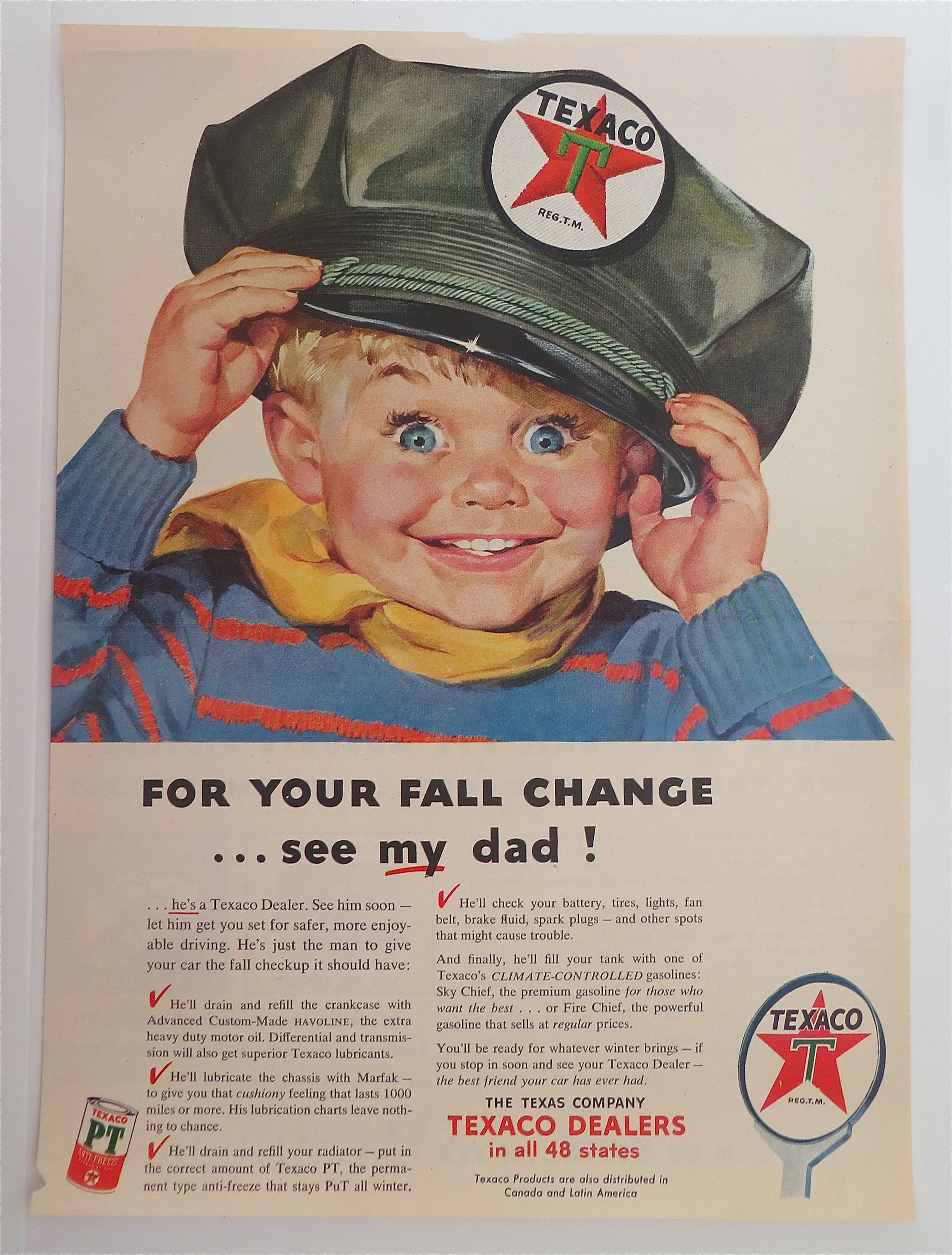 1950's Texaco Dealers with Boy Wearing Texaco Hat
