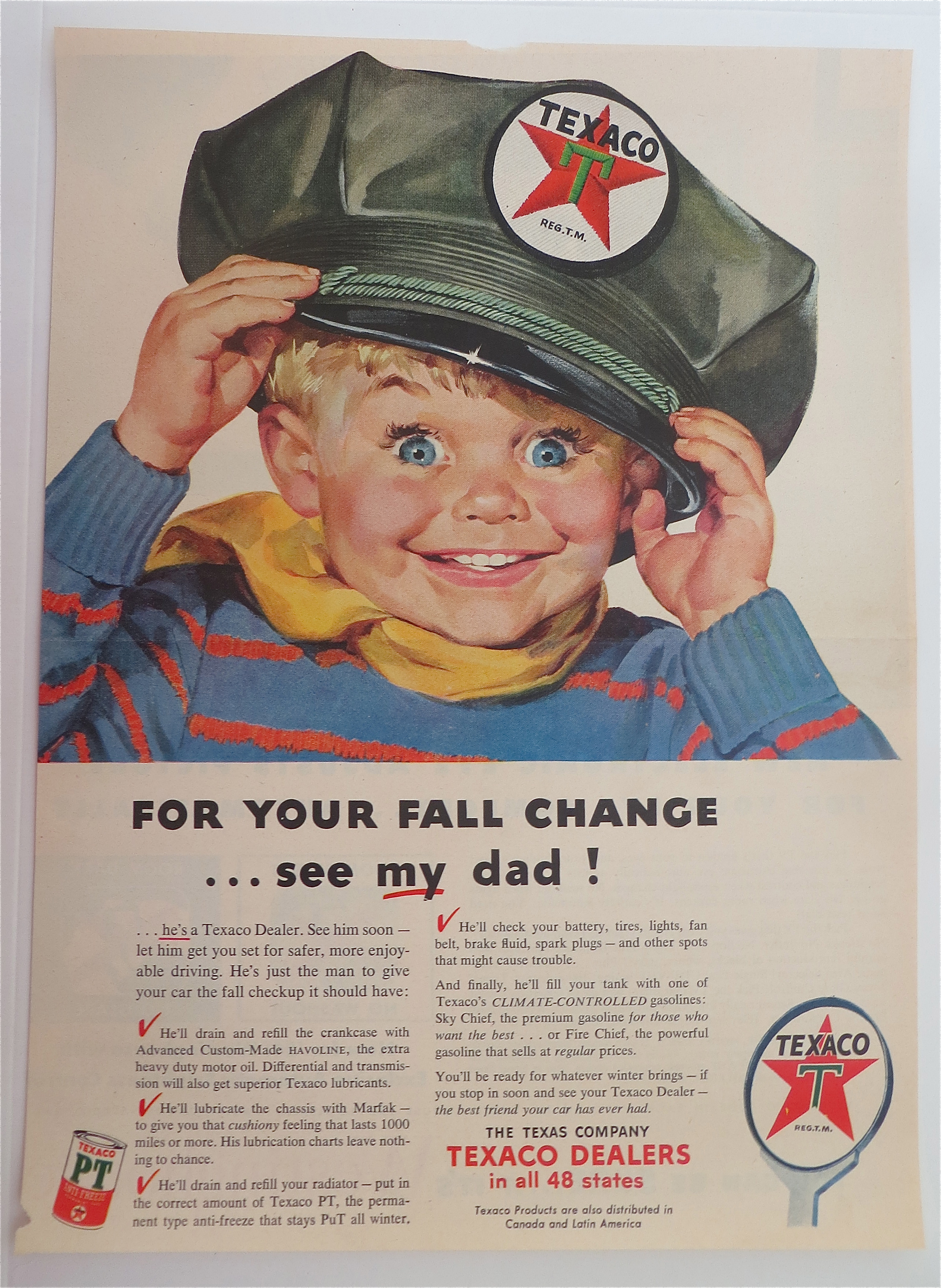 1950's Texaco Dealers with Boy Wearing Texaco Hat