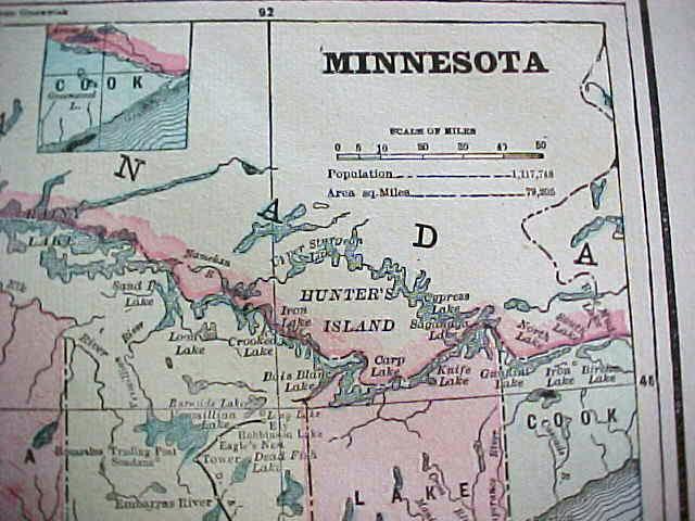 Antique Map Minnesota Missouri 1894