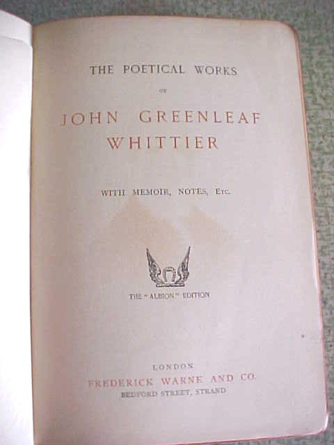 John Greenleaf Whittier Poetical Works Leather 1800