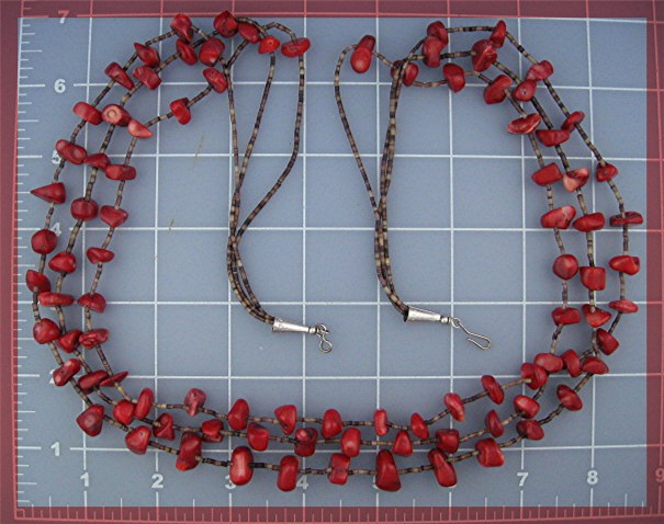 Coral and Tan Heishi Bead Necklace