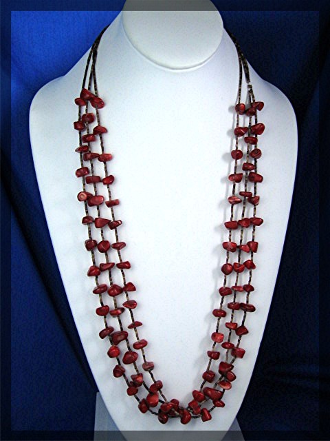 Coral and Tan Heishi Bead Necklace