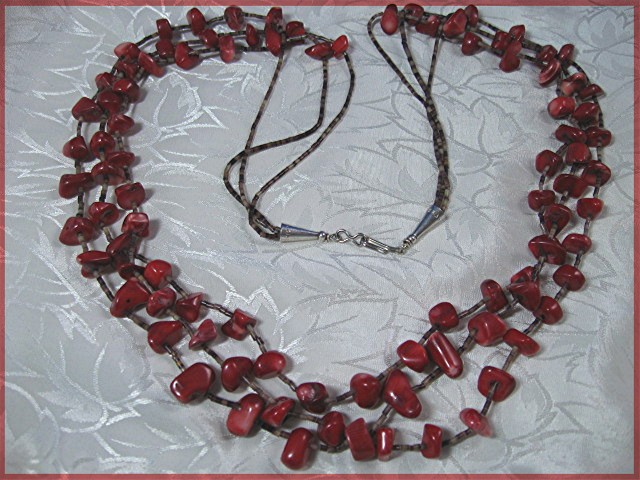 Coral and Tan Heishi Bead Necklace