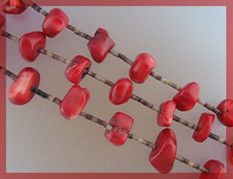 Coral and Tan Heishi Bead Necklace