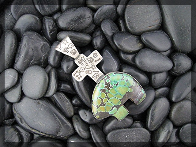 ROCKI GORMAN Sterling Silver Turquoise Bear Pendant