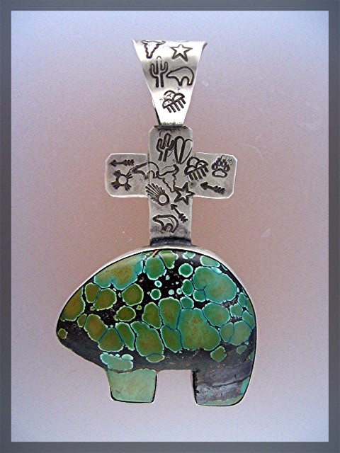 ROCKI GORMAN Sterling Silver Turquoise Bear Pendant